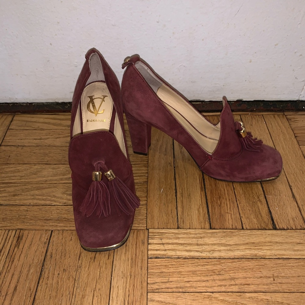 Suede Square Toe Tassel Pumps